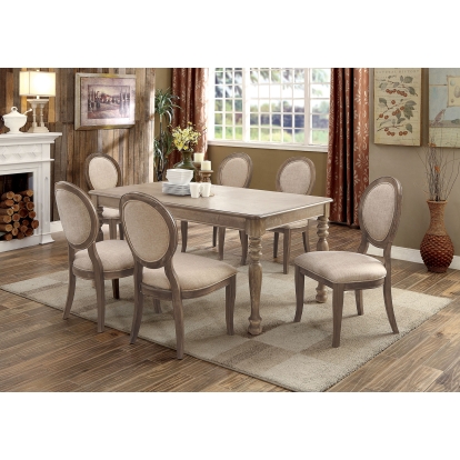 Kathryn Transitional Rustic Oak/Beige 7 Piece Dining Table Set Model CM3872T-7PC by Furniture of America