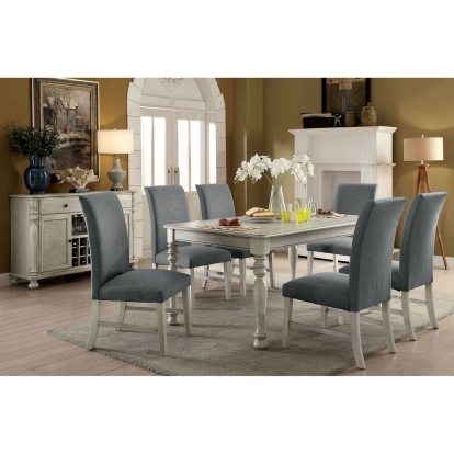 Kathryn Transitional Antique White 7 Piece Dining Table Set Model CM3872WH-T-7PC by Furniture of America