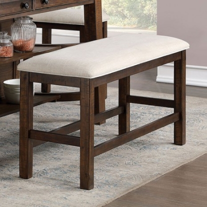 Furniture Of America Fredonia Rustic Fabric, Solid Wood, Others Rustic Oak/Beige Counter Ht. Bench | CM3902PBN