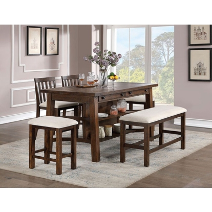 Fredonia Rustic Black/Chrome 6 Piece Counter Height Table Set with 2 PC with PBN- 2 BC Model CM3902PT-6PC by Furniture of America