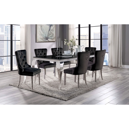 Neuveville Glam Black/Chrome 7 Piece Dining Table Set Model CM3903BK-T-7PC-261BK by Furniture of America
