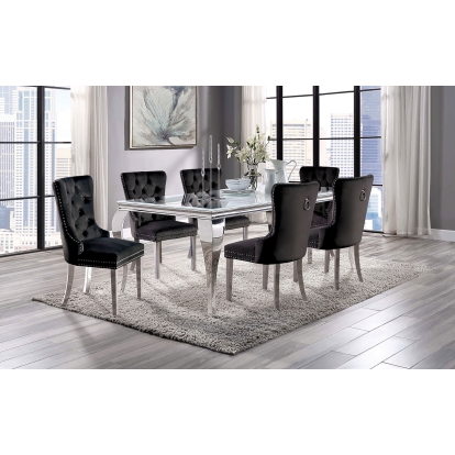 Neuveville Glam White/Chrome 7 Piece Dining Table Set Model CM3903WH-T-7PC-261BK by Furniture of America