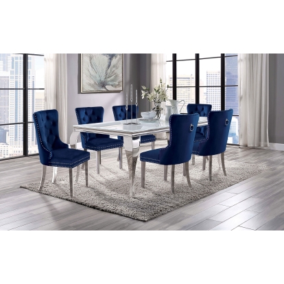 Neuveville Glam White/Chrome 7 Piece Dining Table Set Model CM3903WH-T-7PC-261NV by Furniture of America