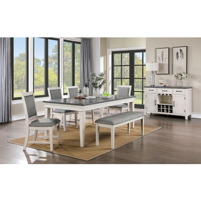 Lakeshore Transitional White/Gray 6 Piece Dining Table Set with Bench Model CM3909T-6PC by Furniture of America