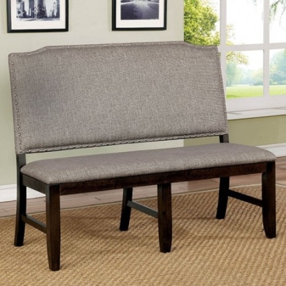 Furniture of America Teagan Transitional Fabric Solid with Wood Veneer Dark Walnut-Gray Bench Model CM3911BN