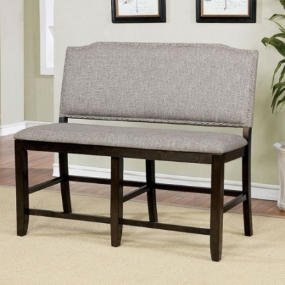 Furniture of America Teagan Transitional Fabric with Wood Dark Walnut-Gray Counter Ht. Bench Model CM3911PBN