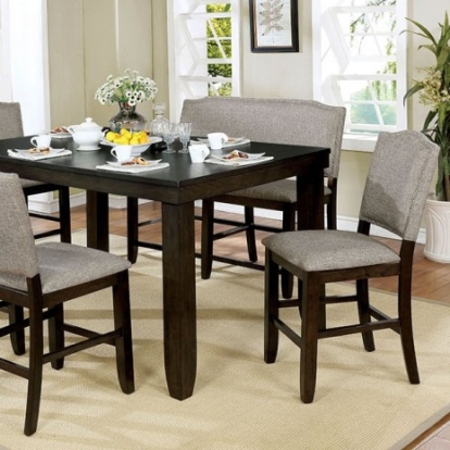 Furniture of America Teagan Transitional Fabric Solid with Wood Veneer Dark Walnut Counter Ht. Table Model CM3911PT