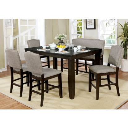 Teagan Transitional Dark Walnut 6 Piece Dining Table Set with Bench Model CM3911PT-6PC by Furniture of America
