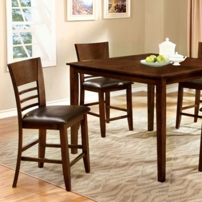 Furniture of America Hillsview Transitional Leatherette Solid with Wood Veneer Brown Cherry Dining Table Set Model CM3916PT-5PK