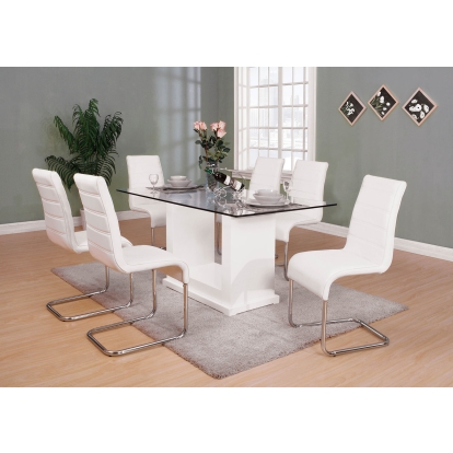 Eva Contemporary White/Clear 7 Piece Dining Table Set Model CM3917T-7PC-8371WH by Furniture of America