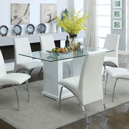 Furniture of America Eva Contemporary Glass Lacquer Leatherette Solid with Wood White-Clear Dining Table Model CM3917T-TABLE