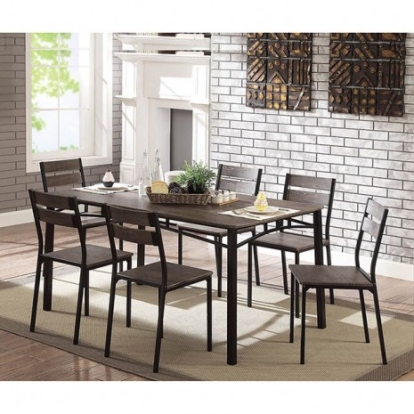 Furniture of America Westport Industrial Metal with Wood Antique Brown-Black 7 Pc. Dining Table Set Model CM3920T-7PK