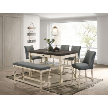 Plymouth Rustic Ivory/Dark Gray 6 Piece Counter Height Table Set with Bench Model CM3979PT-6PC by Furniture of America