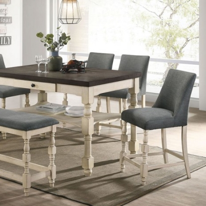 Furniture of America Plymouth Rustic Solid with Wood Veneer Ivory-Dark Gray Counter Ht. Table Model CM3979PT