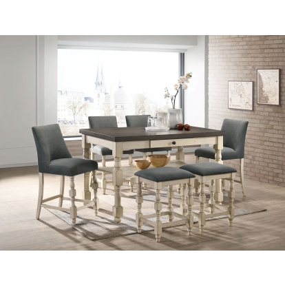 Plymouth Rustic Ivory/Dark Gray 7 Piece Counter Height Table Set with 2 Stools Model CM3979PT-7PC-2ST by Furniture of America