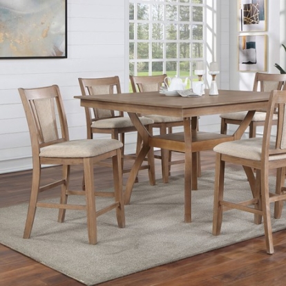 Furniture of America Upminster Transitional Fabric Solid with Wood Veneer Natural Tone Counter Ht. Table Model CM3984NT-PT