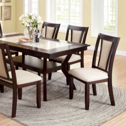 Furniture of America Brent Transitional Faux Marble Solid with Wood Veneer Dark Cherry-Ivory Dining Table Model CM3984T