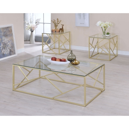 Pamplona Contemporary Champagne 3 Piece Table Set (1C-2E) Model CM4017CPN-3PK by Furniture of America