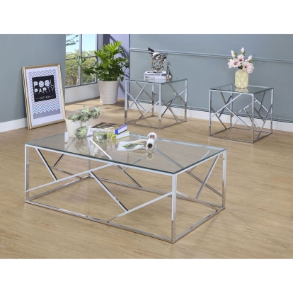 Pamplona Contemporary Chrome 3 Piece Table Set (1C-2E) Model CM4017CRM-3PK by Furniture of America