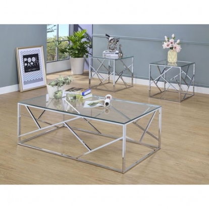 Furniture of America Pamplona Contemporary Metal Tempered Glass Chrome 3 Pc. Set Model CM4017CRM-3PK-END TABLE
