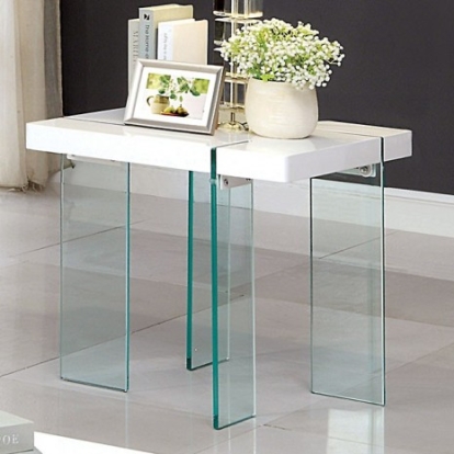 Furniture of America Thorold Contemporary Tempered Glass White End Table Model CM4055E-TABLE