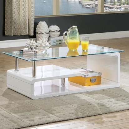 Furniture of America Torkel Contemporary Metal Tempered Glass White-Chrome Coffee Table Model CM4056C