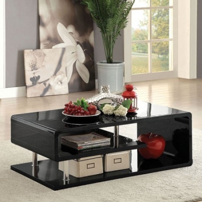 Furniture of America Ninove Contemporary Lacquer Metal with Wood Black-Chrome Coffee Table Model CM4057BK-C