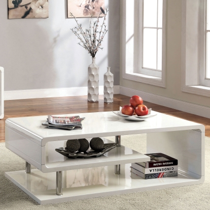 Ninove Contemporary White/Chrome Coffee Table Model CM4057C by Furniture of America