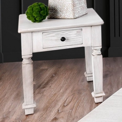 Furniture of America Joliet Transitional Replicated with Wood Solid with Wood Antique White End Table Model CM4089E