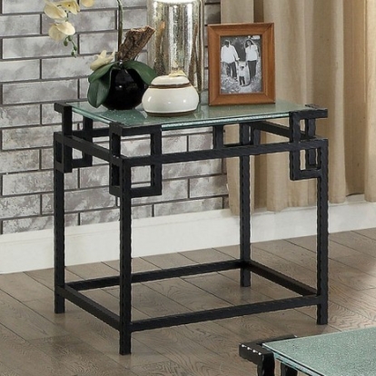 Furniture of America Selene Contemporary Glass Metal Black End Table Model CM4100E-PK