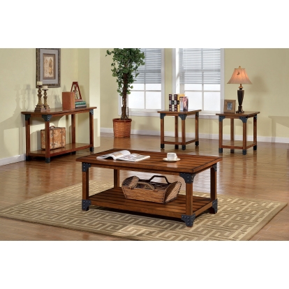 Bozeman Industrial Antique Oak 3 Piece Table Set (1C-2E) Model CM4102-3PK by Furniture of America