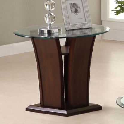 Furniture Of America Manhattan Contemporary Tempered Glass, Solid Wood, Wood Veneer, Others Brown Cherry End Table | CM4104E-PK
