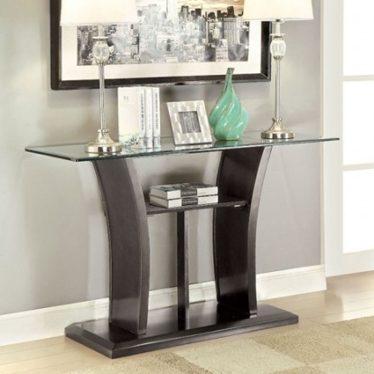 Furniture of America Manhattan Contemporary Glass Solid with Wood Veneer Gray Sofa Table Model CM4104GY-S-PK