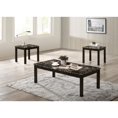 Cecere Transitional Black 3 Piece Table Set with Faux Marble Top Model CM4144BK-3PK by Furniture of America
