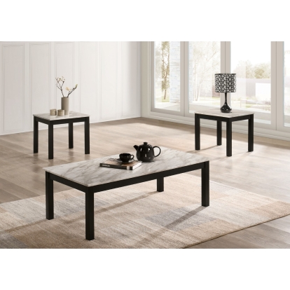 Cecere Transitional White/Black 3 Piece Table Set with Faux Marble Top Model CM4144WH-3PK by Furniture of America