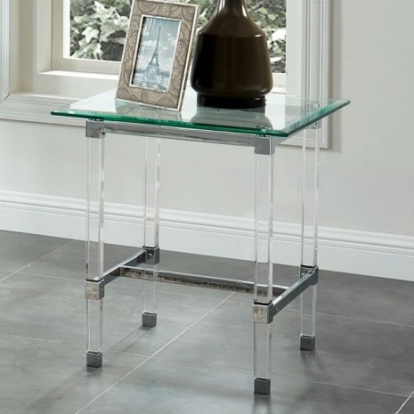 Furniture of America Tuva Contemporary Glass Metal Chrome End Table Model CM4147E-TABLE