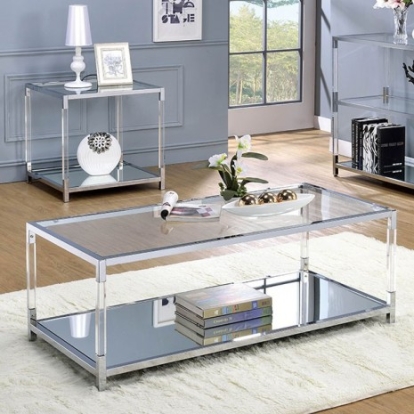 Furniture of America Ludvig Contemporary Metal Tempered Glass Chrome-Clear Coffee Table Model CM4153C