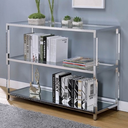 Furniture of America Ludvig Contemporary Metal Tempered Glass Chrome-Clear Sofa Table Model CM4153S
