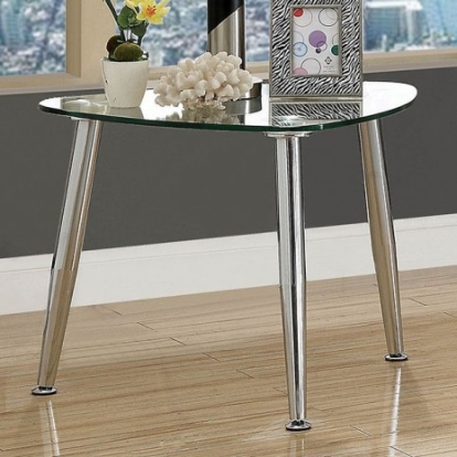 Furniture of America Delany Contemporary Metal Tempered Glass Chrome End Table Model CM4156E-PK