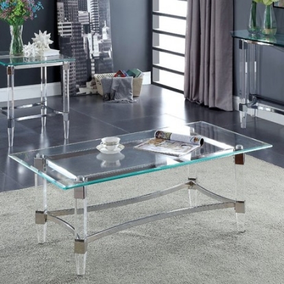 Furniture of America Beaumaris Contemporary Acrylic Glass Metal Clear-Chrome Coffee Table Model CM4164C