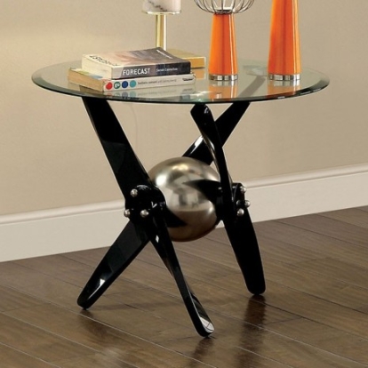 Furniture of America Rylie Contemporary Metal Tempered Glass Powder Coated Black End Table Model CM4169E-TABLE