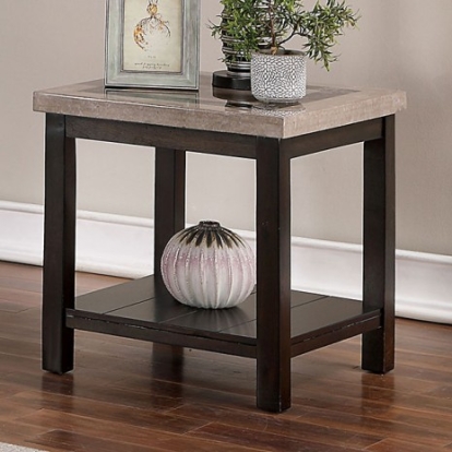 Furniture of America Rosetta Transitional Faux Marble Solid with Wood Veneer Dark Walnut End Table Model CM4187E