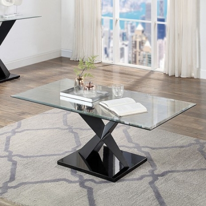 Furniture of America Xanthus Contemporary Glass Steel Black Coffee Table Model CM4191BK-C-TABLE