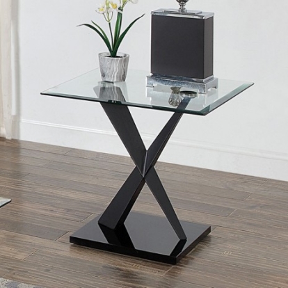 Furniture of America Xanthus Contemporary Glass Steel Black End Table Model CM4191BK-E-TABLE