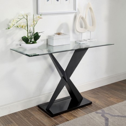 Furniture of America Xanthus Contemporary Glass Steel Black Sofa Table Model CM4191BK-S-TABLE
