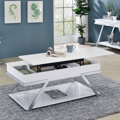 Furniture of America Titus Contemporary Steel Paper Veneer White-Chrome Coffee Table Model CM4193WH-C