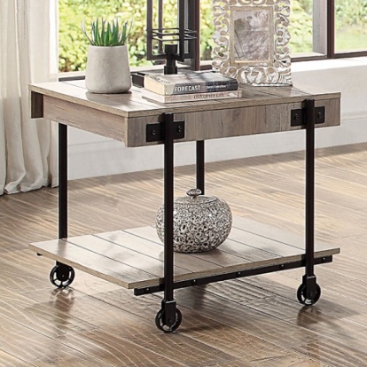 Furniture of America Lobb Industrial Steel Paper Veneer Natural Tone-Black End Table Model CM4217A-E