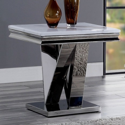 Furniture of America Villarsglane Glam Faux Marble Stainless Steel Chrome End Table Model CM4284E-TABLE