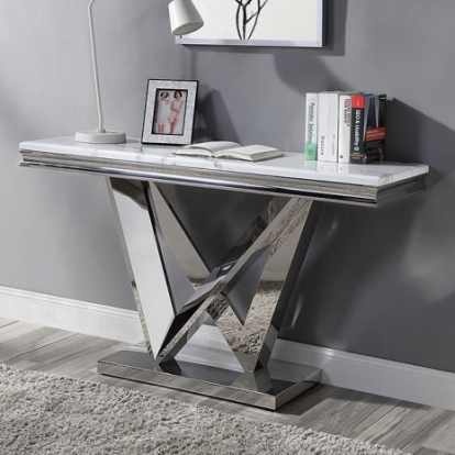 Furniture of America Villarsglane Glam Faux Marble Stainless Steel Chrome Sofa Table Model CM4284S-TABLE