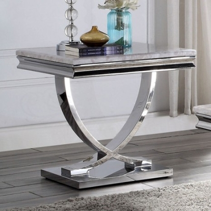 Furniture of America Wettingen Glam Faux Marble Stainless Steel Chrome End Table Model CM4285E-TABLE